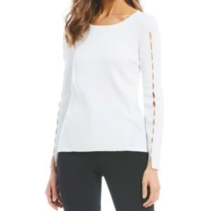 Donna Karan White New York Slit Sleeve Sweater